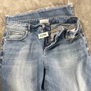 Loft Straight Leg Jeans Womens 30 Light Blue Distressed Raw Fringe Hem High Rise